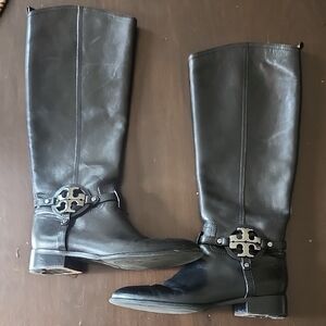 Tory Burch Black Leather Tote with Patterned Interior